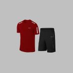 Yeni Seri Büyük Beden Erkek Bordo Dri-Fit Kumaş Spor Için Konforlu Cepli Kısa Kol Tişört Şort Ikili Takım 4XL-10XL