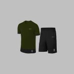 Yeni Seri Büyük Beden Erkek Haki Dri-Fit Kumaş Yürüyüş Için Konforlu Cepli Sıfır Yaka Tişört Şort Seti 4XL-10XL - 5XL