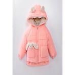 Yeni Sevimli Oyuncak Baby Tavşanlı-Içi Kürklü Soft Kumaş Cepli Kapüşonlu Çocuk Kışlık Mont-Kaban - Pudra Pembe - 1 - 2 Yaş