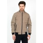 Yeni Sezon Erkek Krem Mevsimlik Triko ve Deri Biye Detaylı Fermuarlı Iç Cepli Mont&ceket - 2XL