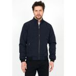 Yeni Sezon Erkek Lacivert Mevsimlik Triko ve Deri Biye Detaylı Fermuarlı Iç Cepli Mont&ceket - 2XL