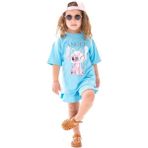 Yeni Sezon Kabartma Baskılı T-Shirt ve Şort Alt Üst Kız Çocuk Takım (18 Ay-12 Yaş) - Mavi - 2 - 3 Yaş