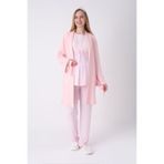 Yeni Sezon Modern,Rahat ve Şık Hamile - Lohusa Pijama Sabahlık 3'lü Takım Dantel Yakalı Cepli Düğmeli Emzirme Pamuk Viskon Hamile Pijama Pembe XL Beden