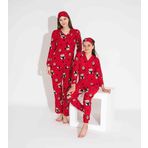 Yeni Sezon Sonbahar/Kış Anne/Kız Çocuk Ayıcık Desenli Süet Pijama Takımı 2724-2 Kırmızı