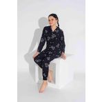 Yeni Sezon Sonbahar/Kış Anne/Kız Çocuk Ayıcık Desenli Süet Pijama Takımı 2724-9 Siyah