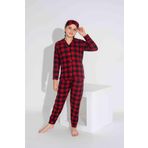 Yeni Sezon Sonbahar/Kış Anne/Kız Çocuk Ekose Desenli Süet Pijama Takımı 2724-12 Kırmızı-Siyah
