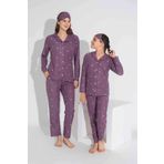 Yeni Sezon Sonbahar/Kış Anne/Kız Çocuk Yıldız Desenli Süet Pijama Takımı 2724-10 Lila