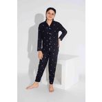 Yeni Sezon Sonbahar/Kış Anne/Kız Çocuk Yıldız Desenli Süet Pijama Takımı 2724-10 Siyah Yıldız