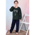Yeni Sezon Sonbahar/kış Erkek Çocuk Skate Desenli Polar Pijama Takımı 4515 - Haki Yeşili - 4 - 5 Yaş