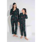 Yeni Sezon Sonbahar/Kış Kız Çocuk Geyik Desenli Süet Pijama Takımı 2724-11 Zümrüt Yeşili - 10 - 11 Yaş