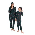 Yeni Sezon Sonbahar/Kış Kız Çocuk Geyik Desenli Süet Pijama Takımı 2724-11 Zümrüt Yeşili