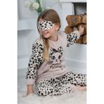 Yeni Sezon Sonbahar/kış Kız Çocuk Leopar Desenli Polar Pijama Takımı 4103-KREM Rengi - 14 - 15 Yaş