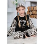 Yeni Sezon Sonbahar/kış Kız Çocuk Leopar Desenli Polar Pijama Takımı 4103-SIYAH - 14 - 15 Yaş