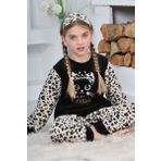 Yeni Sezon Sonbahar/Kış Kız Çocuk Leopar Desenli Polar Pijama Takımı 4103-Siyah