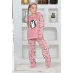 Yeni Sezon Sonbahar/kış Kız Çocuk Penguen Desenli Polar Pijama Takımı 4994 - 12 - 13 Yaş - Pudra