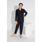 Yeni Sezon Sonbahar/Kış Kız Çocuk Yıldız Desenli Süet Pijama Takımı 2724-10 Siyah Yıldız - 11 - 12 Yaş