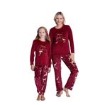 Yeni Sezon Trend Model Kadife Anne/Kız Çocuk Pijama Takımı 2776-Bordo