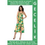 Yeni Sezon Zarif Büyüleyici Özel Gün Gece Gündelik Kadın Yırtmaç Detaylı Desenli Saten Yeşil Gecelik