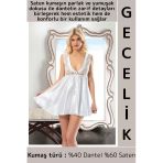 Yeni Sezon Zarif Rahat Kumaş Büyüleyici Özel Gün Gece Gündelik Dantelli Saten Kadın Beyaz Gecelik