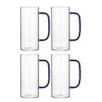 Yeni Stil Mavi Renkli Borosilikat Cam Yuvarlak Nescafe,latte,kahve Kulplu Kupa 400 Ml 4 Adet