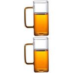 Yeni Stil Turuncu Renkli Borosilikat Cam Kare Nescafe,latte,kahve Kulplu Kupa 350 Ml 2 Adet 2950