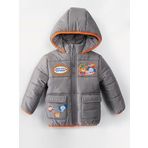 Yeni Trend Sevimli Hayvan Figürlü Cepli Fermuarlı Kapüşonlu Kışlık İçi Peluş Erkek Bebek Mont Şişme Gri 5 YAŞ