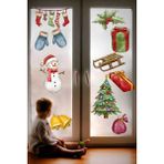Yeni Yıl Merry Christmas Figürleri Cam Duvar Kapı Sticker Setleri - Yılbaşı Seti - 60 x 60 cm - Renkli