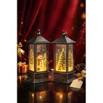 Yeni Yıl Noel Temalı 2 Li Set Işıklı Yılbaşı Feneri Kardan Adam Çam Ağacı Figürlü Fener Gri Set 14Cm Vitrin