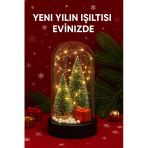 Yeni Yıl Ruhunu Yansıtan Led Işıklı 2 Li Yılbaşı Kar Efektli Çam Ağacı Hediye Paketi Temalı Fanus Vitrin