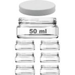 Yenibağ 50 ml Şeffaf Krem Cam Kavanoz Plastik Beyaz Kapaklı 6 Adet (50 cc (Krem))
