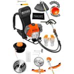 Yenibağ Alman 16 Hp Tam Profesyonel Sırt Tipi Benzinli Tırpan Ot Çalı Çim Biçme Makinesi Turuncu + Canavar Başlık