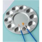 Yenibağ Metal Palet 1 Adet Metal Boya Paleti 10 Hazneli 17 cm Paslanmaz Resim Boyama Paleti Fırça Hediyeli