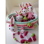 Yenidoğan Sevimli Tavşan Sepetli Takım Amigurumi Organik Oyuncak