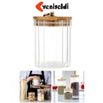 Yenigeldi 1 Adet Küçük Boy (9x10.7cm) Cam Saklama Kabı Bambu Kapaklı Hava Geçirmez Metal Halkalı Kavanoz