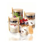 Yenigeldi 2 Adet (6.5 cm- 13 cm) Bambu Kapaklı ve Kaşıklı Şeffaf Hava Geçirmez Kavanoz Kahve Şeker, Baharat