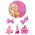 Yenilebilir Yuvarlak Pasta Ve Figür Resim Baskısı Şekerli Kağıt Barbie Temalı 02