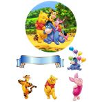 Yenilebilir Yuvarlak Pasta ve Figür Resim Baskısı Şekerli Kağıt Winnie The Pooh Temalı 39