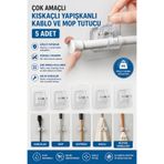 Yenilig 5 Adet Çok Amaçlı Kıskaçlı Yapışkanlı Mop ve Kablo Tutucu Güçlü Yapışkanlı Duvar Organizeri Delme Gerektirmez