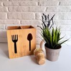 Yeninesilevim 2 Bölümlü Gözlü Ahşap Bambu Çatal Kaşıklık Organizer Tezgah Üstü Düzenleyici 10*16*16 cm