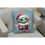 Yeniyıl Noel Temalı Baby Yoda Desenli Yastık Kılıfı - Beyaz - 43 * 43