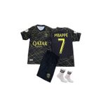 Yenteks Psg Mbappe Siyah Gold Özel Tasarım Çocuk Alt-Üst Takım Çorap+Bileklik