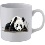Yerde Uyuyan Panda Baskılı Kupa Bardak - Seramik Çay, Kahve Hediyelik Bardağı - 001 - Beyaz