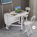 Yerden Tasarruflu Katlanır Yemek Masası Seti, 4 Sandalye, Hareketli Damla Yaprak Masa, 360° Tekerlekler, Mutfak Kelebek Masa (Beyaz, 100 x 60 cm) - Küçük Alanlar için Mükemmel