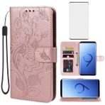Yerebel Galaxy S9+ Kılıf, Samsung S9 Plus G965U Temperli Cam Ekran Koruyucu Cüzdan Kılıf, Deri Kapaklı Kılıf Kredi Kartı Tutucu Standı Telefon Kılıfı Samsung Galaxy S9 Plus için Pembe Altın