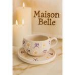 Yerel Üretici Maison Belle Mor Fiyonk & Papatya Kabartma Seramik Fincan & Altlık