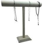 Yerli Üretim Süet Kaplama Krem Renk 42/40 cm Uzun Kolye - Tesbih Sergileme Standi - Ahşap Rengi