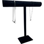 Yerli Üretim Süet Kaplama Siyah Renk 42/40 cm Uzun Kolye - Tesbih Sergileme Standi - Ahşap Rengi