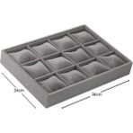Yerli Üretim Süet Kumaş Füme Çekmeceli Saat ve Takı Kutusu, 34/24 cm - Antrasit