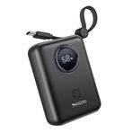 Yesido 10.000 mAh Dijital Göstergeli Powerbank, Type-C ve Lightning Kablolu, 18W Hızlı Şarj, Siyah