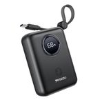 Yesido 10.000 mAh Dijital Göstergeli Powerbank, Type-C ve Lightning Kablolu, 18W Hızlı Şarj, Siyah